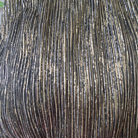 MUCHE MUCHETTE Gold Bronze Metallic Lame Boho Gypsy Ruffle Off Shoulder Dress - Picture 6 of 8